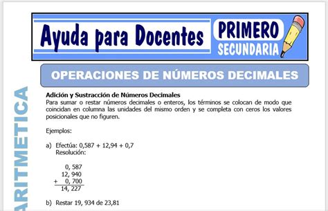 Operaciones Con N Meros Decimales Para Primero De Secundaria Ayuda