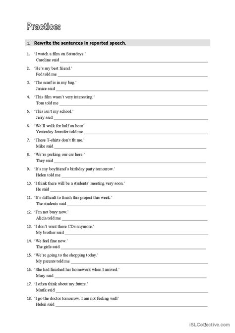 Reported Speech Grammar Guide English Esl Worksheets Pdf And Doc