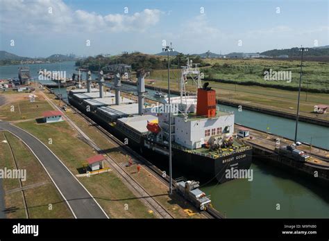 Panama City Panama March Ship Crossing The Panama Canal