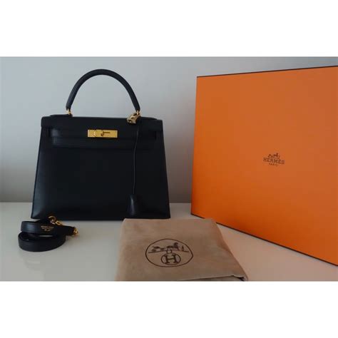 Herm S Sac Hermes Kelly Noir Cuir Ref Joli Closet