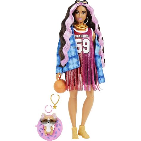 Barbie Extra Fashion Doll With Pink Streaked Crimped Hair In Jersey