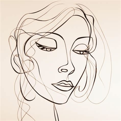 Dessin Au Trait Femme Visage Contour Dessin Au Trait Continu Photo