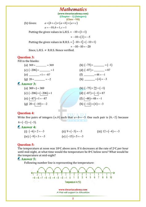 Ncert Solutions For Class 7 Maths Chapter 1 Integers For 2021 2022