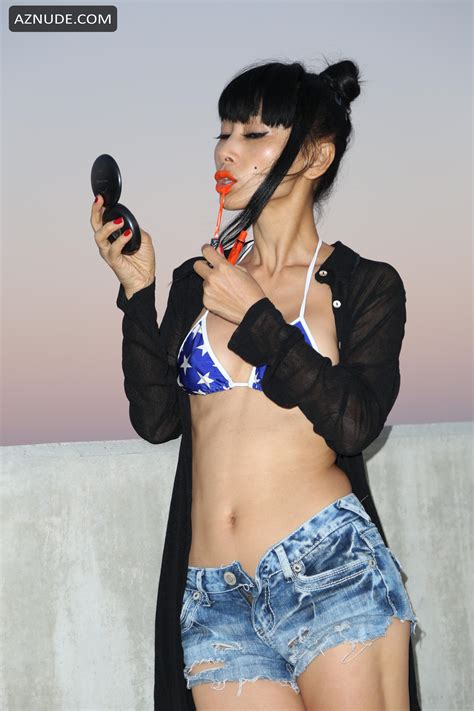 Bai Ling Sexy In A Blue Orange Bikini At A Parking In Los Angeles AZNude