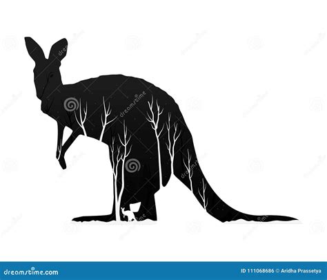 Silueta De Un Canguro Con El Bosque Del Pino Ilustraci N Del Vector