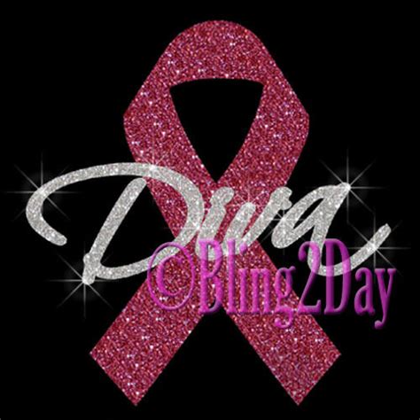 Pink Ribbon Diva Breast Cancer Iron On Vinyl Rhinestone Transfer