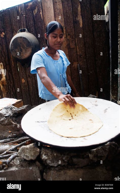 Indigenous Woman Is Making Tortillas In Etla Village Oaxaca Mexico