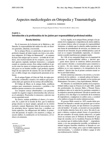 Aspectos Medico Legales En Ortopedia Y Traumatologia Issn