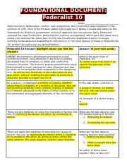 Federalist 10 Annotation 20 21 Docx FOUNDATIONAL DOCUMENT Federalist