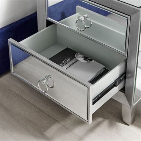 Valencia 2 Drawer Silver Mirrored Glass Bedside Cabinet Picture Perfect Home