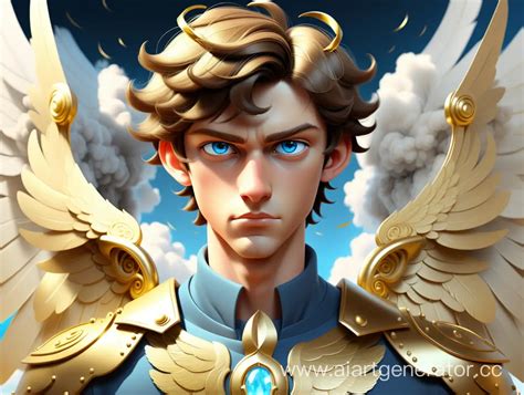 Enchanting Brunette With Golden Fantasy Wings And Blue Eyes AI Art Generator