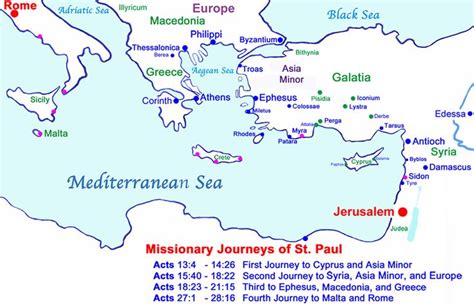 Acts of the Apostles. Biblical Map of Missionary Journeys of St. Paul ...