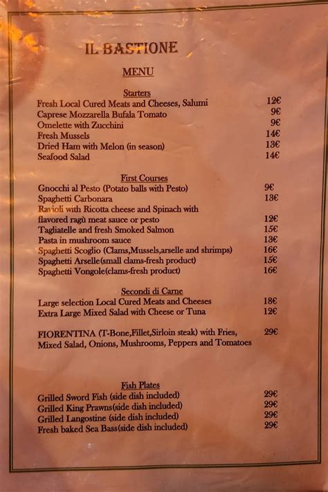 Menu Da Il Bastione Ristorante Pisa