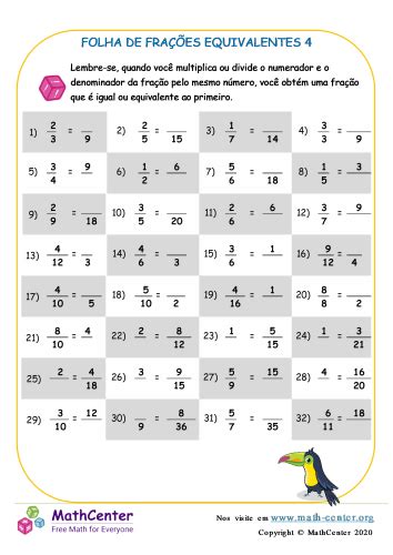 Quinto Ano Planilhas Equivalência De Frações Math Center