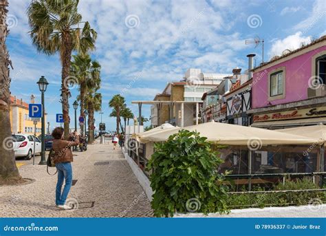 Tourist Taking Photos at the Old Town Street in Cascais Editorial ...