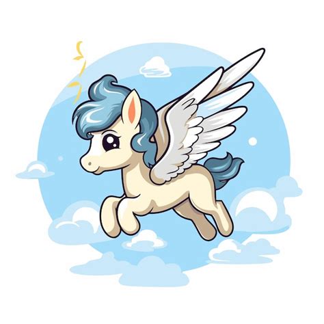 Lindo Unicornio De Dibujos Animados Con Alas Volando En El Cielo