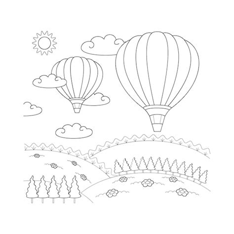 Premium Vector Hot Air Balloons In The Sky Vector Illustration For Coloring Book