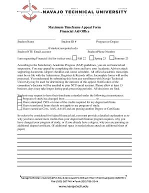 Fillable Online Maximum Timeframe Appeal Form Financial Aid Office