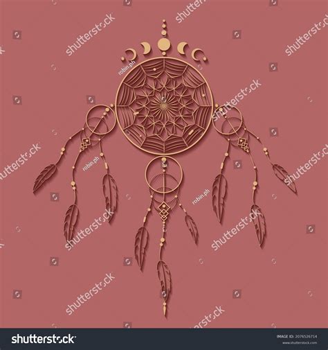 Detailed Dreamcatcher Mandala Ornament Moon Phases Stock Vector