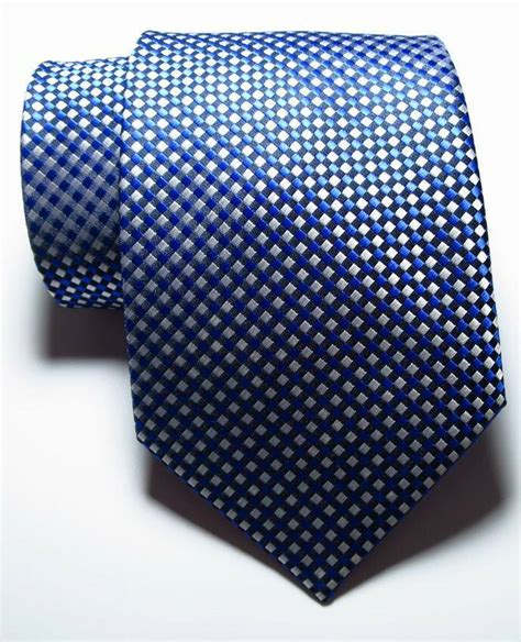 New Classic Check Blue White Jacquard Woven Silk Men S Tie Necktie Ebay