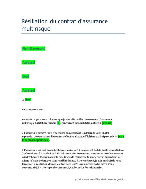 R Siliation Du Contrat D Assurance Multirisque Doc Pdf Page Sur