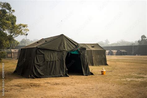Military Tent In The Field Big Tent City Field Camp In Nature