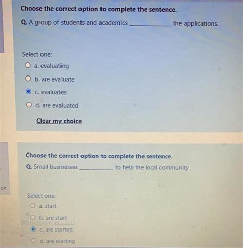 Solved Choose The Correct Option To Complete The Sentence Chegg