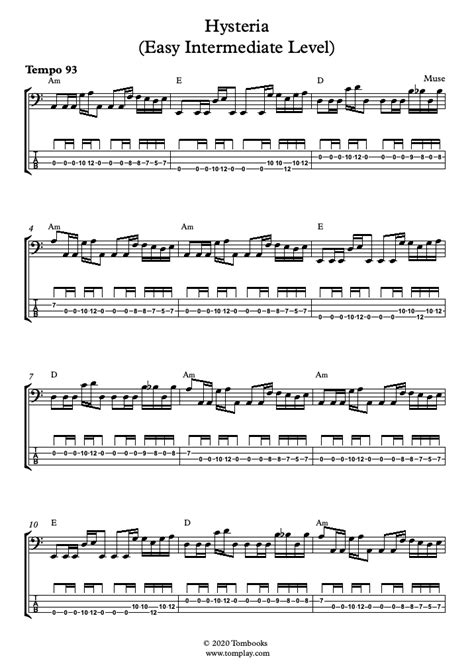 Hysteria Easyintermediate Level Muse Bass Tabs