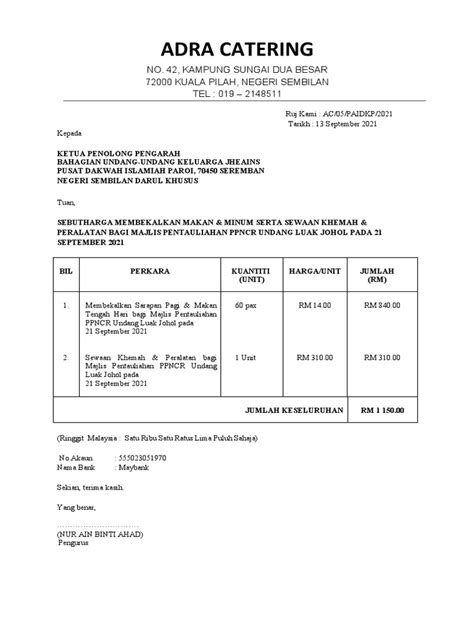 Sebut Harga Adra Catering 2021 Pdf