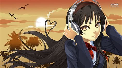 Mio Akiyama Cloud Girl Birds Sunset Sky Headphone Hd Wallpaper