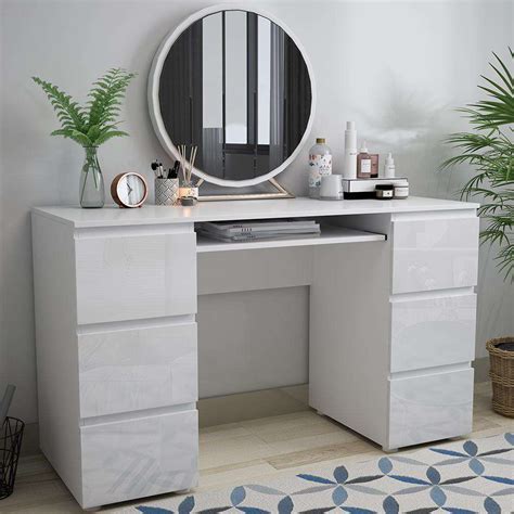 6 Drawers High Gloss Front White Desk | Fit You