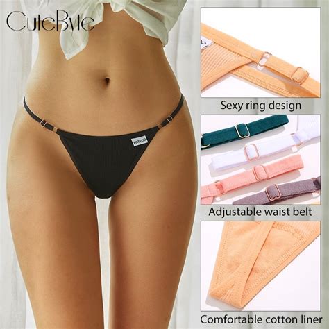 CuteByte 3 Pcs Set Women Cotton Thongs Low Rise Bikini Panty Sexy T Back Underwear Solid Color G