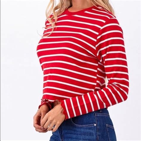 Heart And Hips Tops Heart Hips Red White Striped Long Sleeve Crop