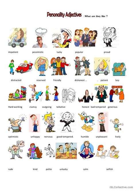 Personality Adjectives Pictionary P… English Esl Worksheets Pdf And Doc