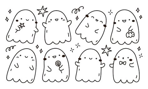 Premium Vector Set Of Cute And Funny Ghosts Isolated On White Background Kawaii Characters