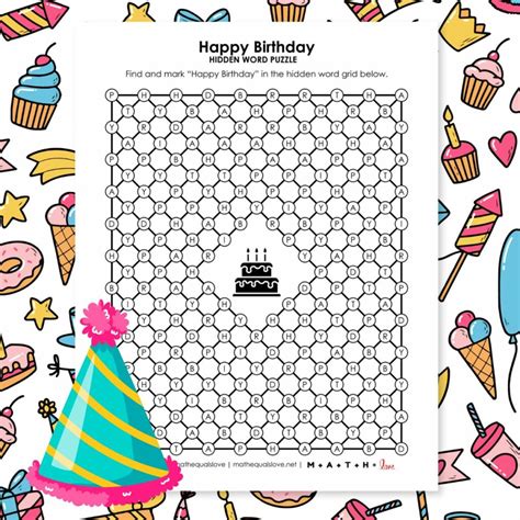 Happy Birthday Hidden Word Puzzle Math Love