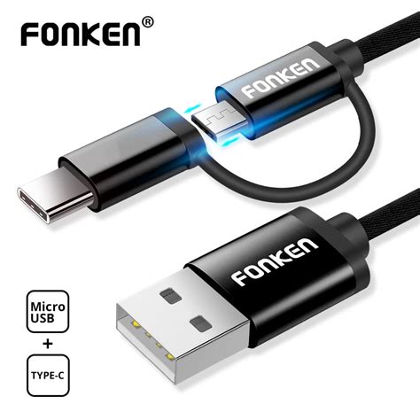 FONKEN 2 в 1 USB кабель Micro usb type C кабель для быстрой зарядки ...