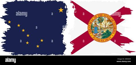 Florida And Alaska States Grunge Brush Flags Connection Vector Stock