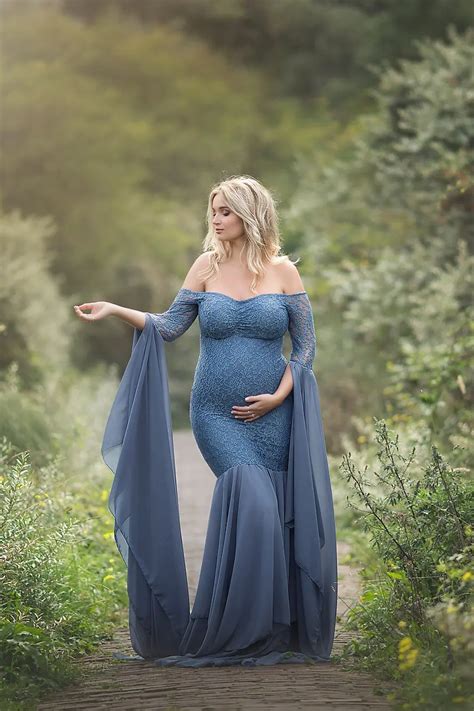 Long Maternity Photography Dress Maternity Long Sleeve Lace Dresses For Photo Shoot Slit