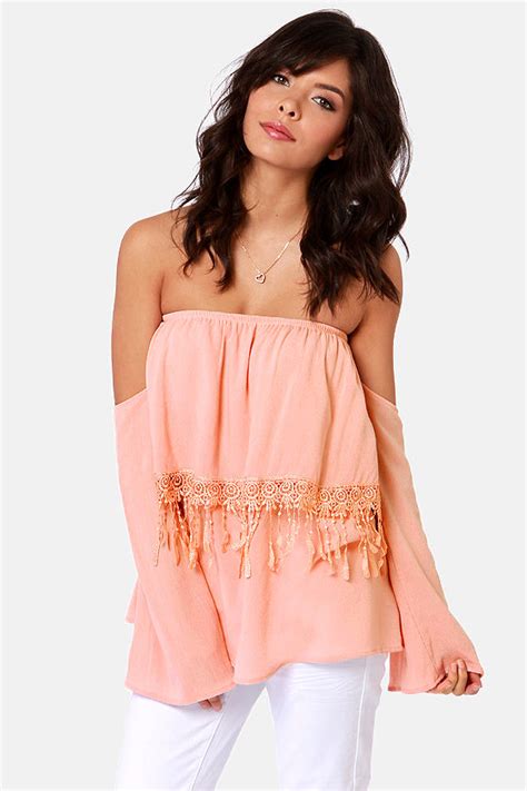 Cute Blush Pink Top Off The Shoulder Top Lace Top 4200 Lulus