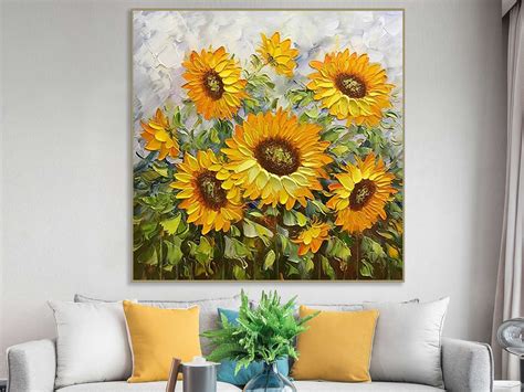 Hand Painted Sunflower Oil Painting On Canvas Modern Living Etsy