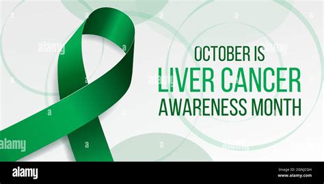 Liver Cancer Awareness Month Concept Banner With Emerald Green Ribbon