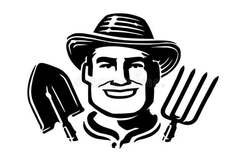 Portrait Of Happy Farmer With Shovel And Pitchfork Farm Agriculture