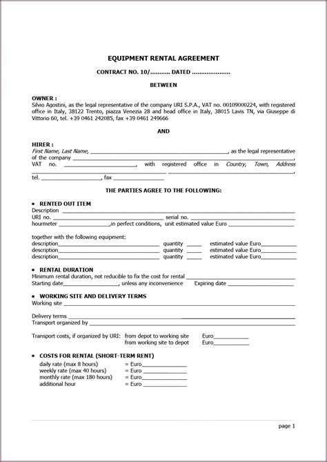 Equipment Rental Agreement Template Nz Template 1 Resume Examples