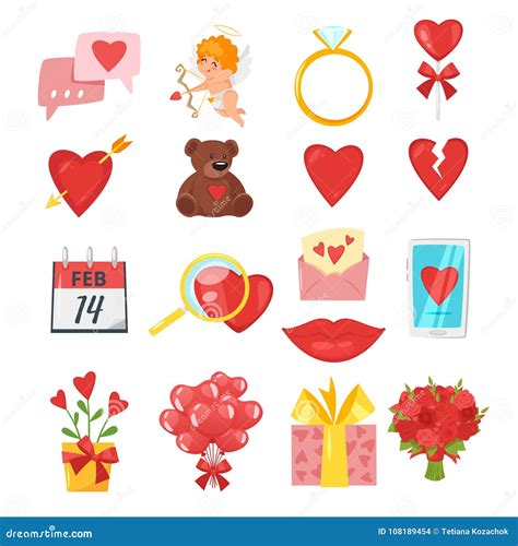 Valentine`s Day Romantic Symbols Stock Vector - Illustration of icon ...