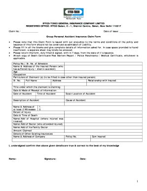 Fillable Online Group Personal Accident Insurance Claim Form Pdf Fax