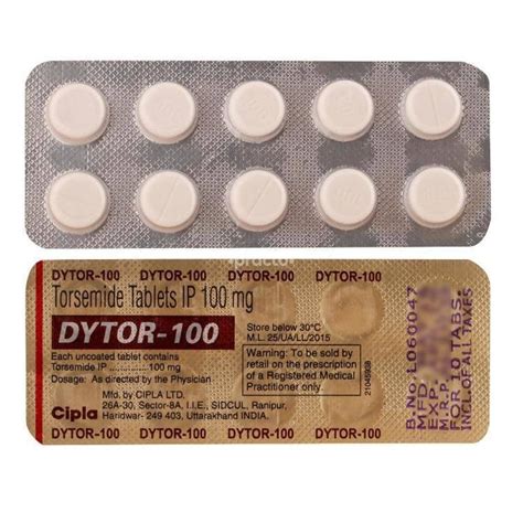 Dytor Torsemide Tablets 100 Mg Packaging Type 1X10 At Rs 420 Stripe