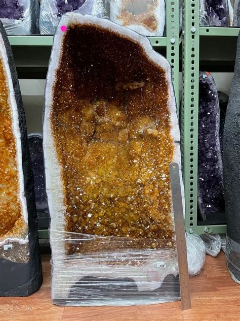 Yellow Golden Natural Brazilian Citrine Geodes Crystal Cluster At