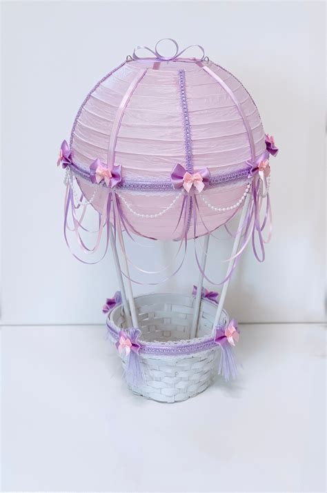Hot Air Balloon Centerpiece Pink And Lavender Up Up And Away Baby Shower Baby Shower Decorations