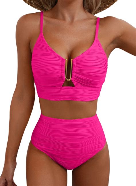 Eytino Bathing Suits Bikini Sets For Womens High Waisted Swimming Suits Set Textured Ruched V